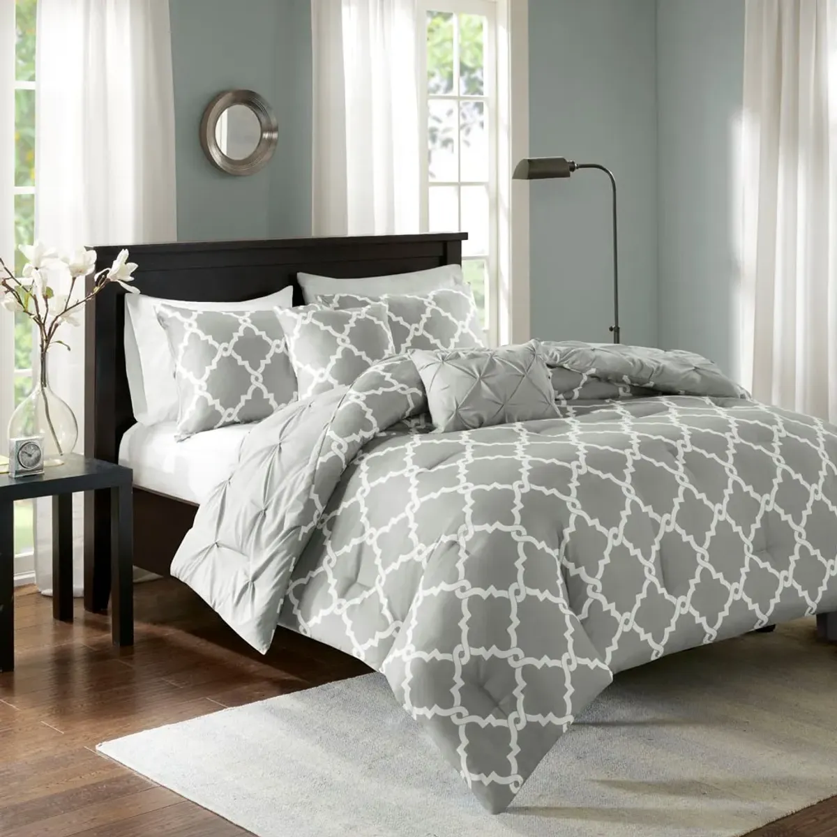 Olliix by Madison Park Essentials 5 Piece Grey Full/Queen Kasey Reversible Comforter Set