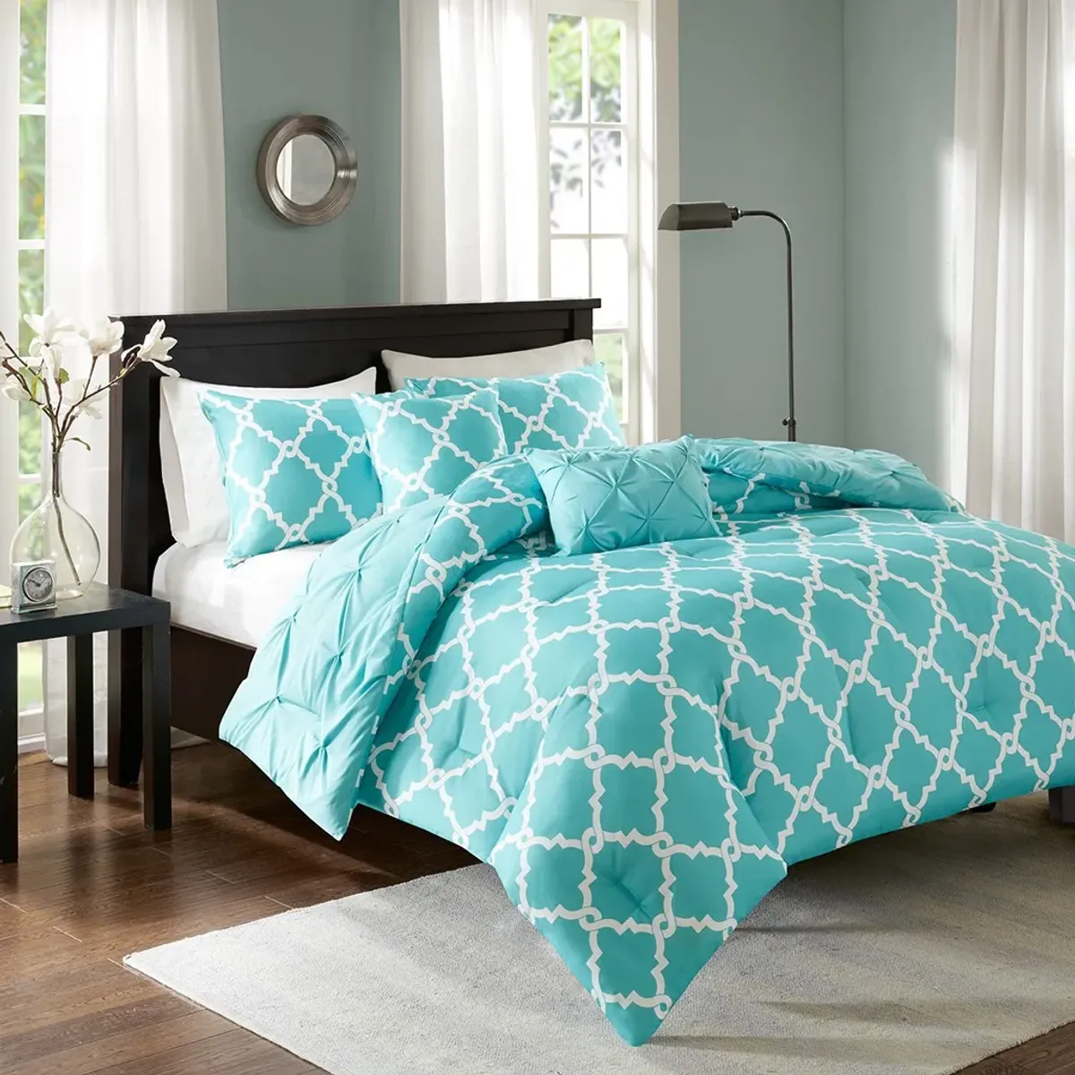 Olliix by Madison Park Essentials 5 Piece Aqua Full/Queen Kasey Reversible Comforter Set