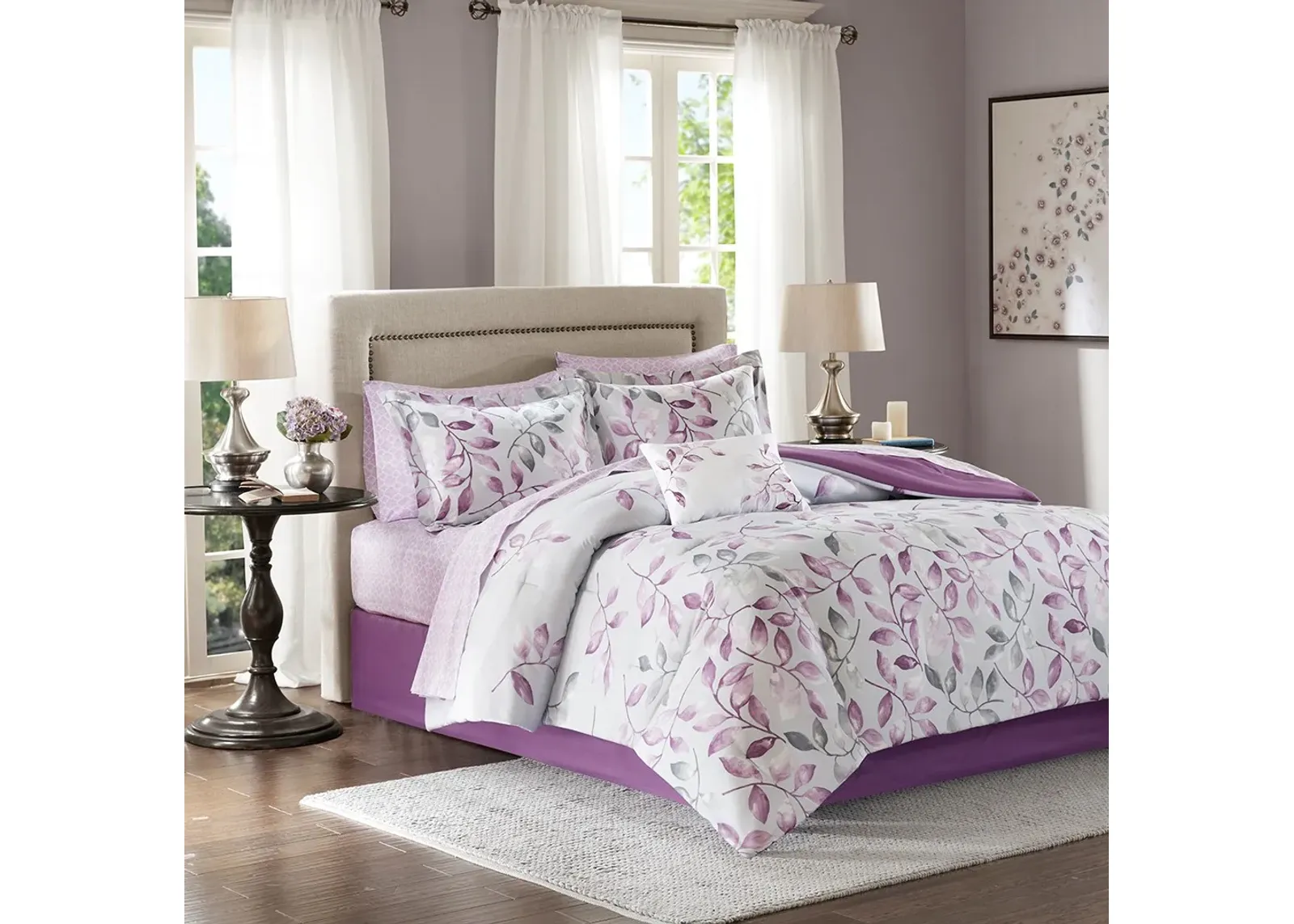 Olliix by Madison Park Essentials Lafael Purple Twin Complete Comforter and Cotton Sheet Set