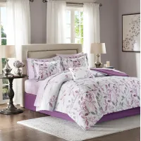 Olliix by Madison Park Essentials Lafael Purple Queen Complete Comforter and Cotton Sheet Set