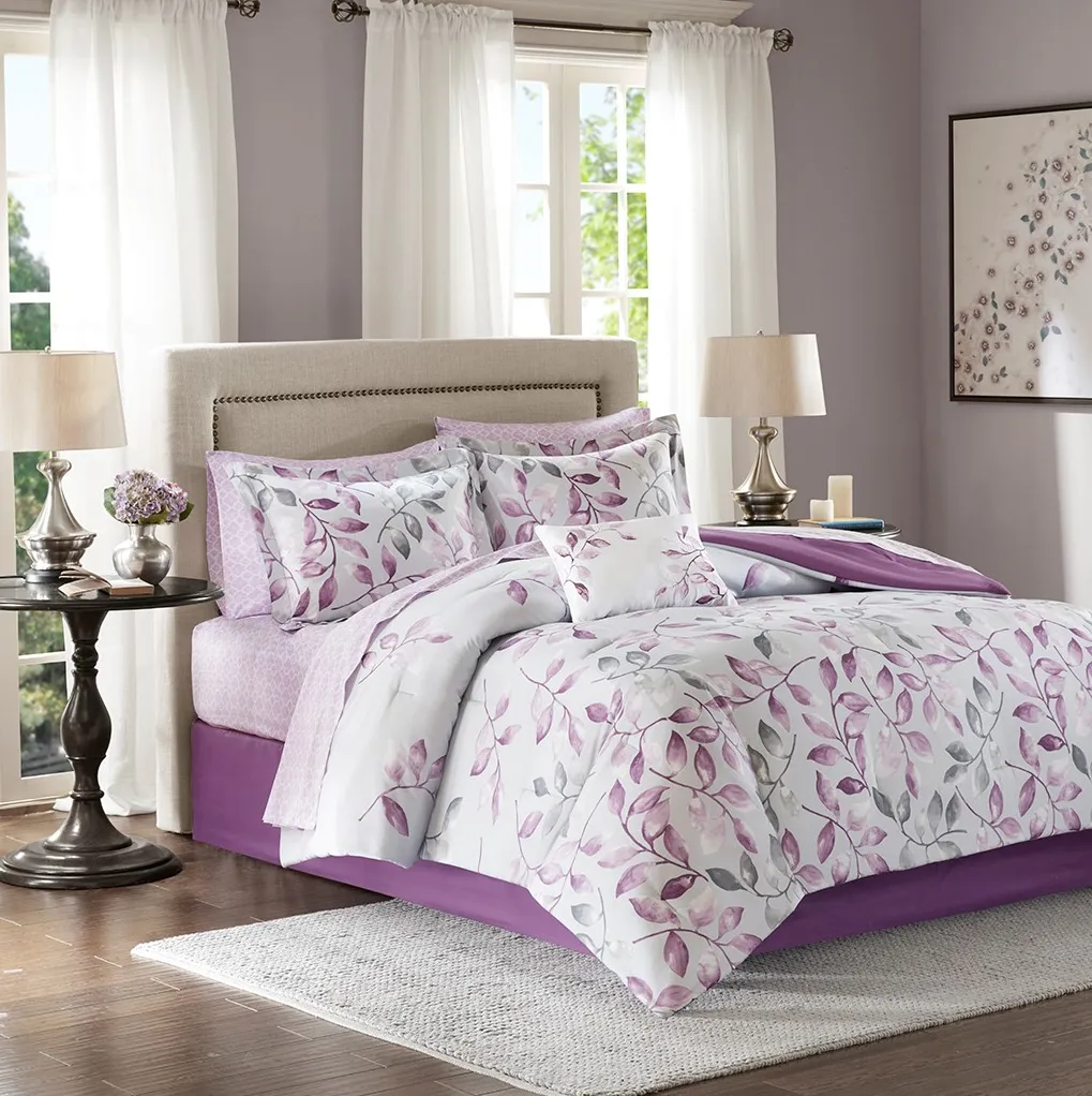 Olliix by Madison Park Essentials Purple California King Lafael Complete Comforter and Cotton Sheet Set