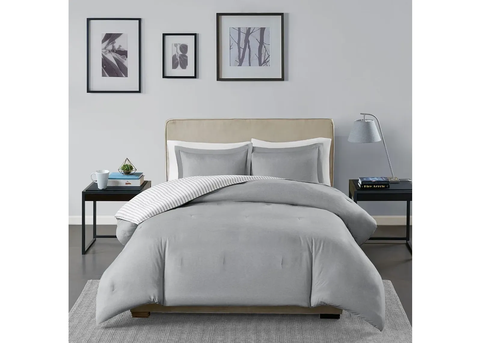 Olliix by Madison Park Essentials Hayden Grey Twin/Twin XL Reversible Yarn Dyed Down Alternative Comforter Set