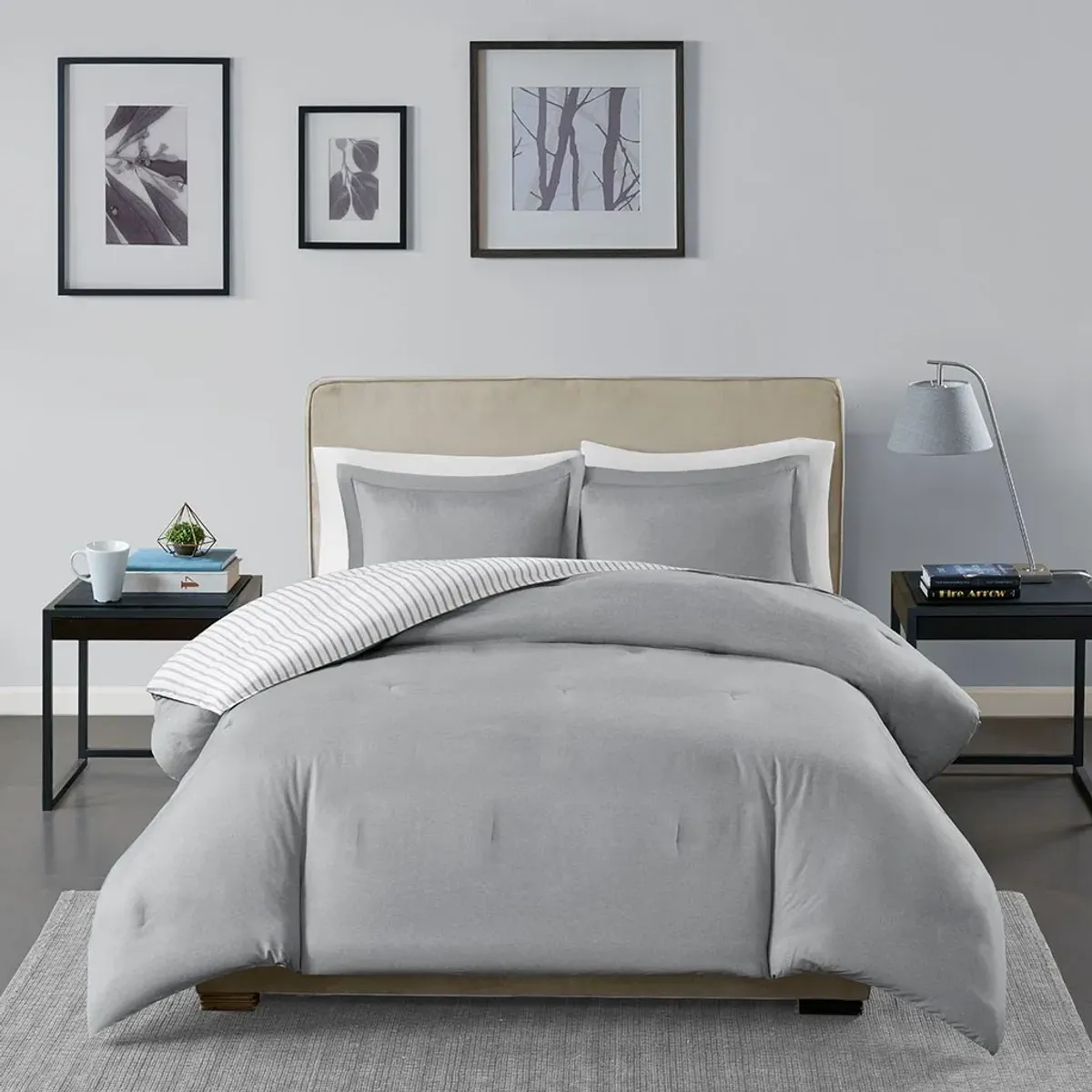 Olliix by Madison Park Essentials Hayden Grey Twin/Twin XL Reversible Yarn Dyed Down Alternative Comforter Set