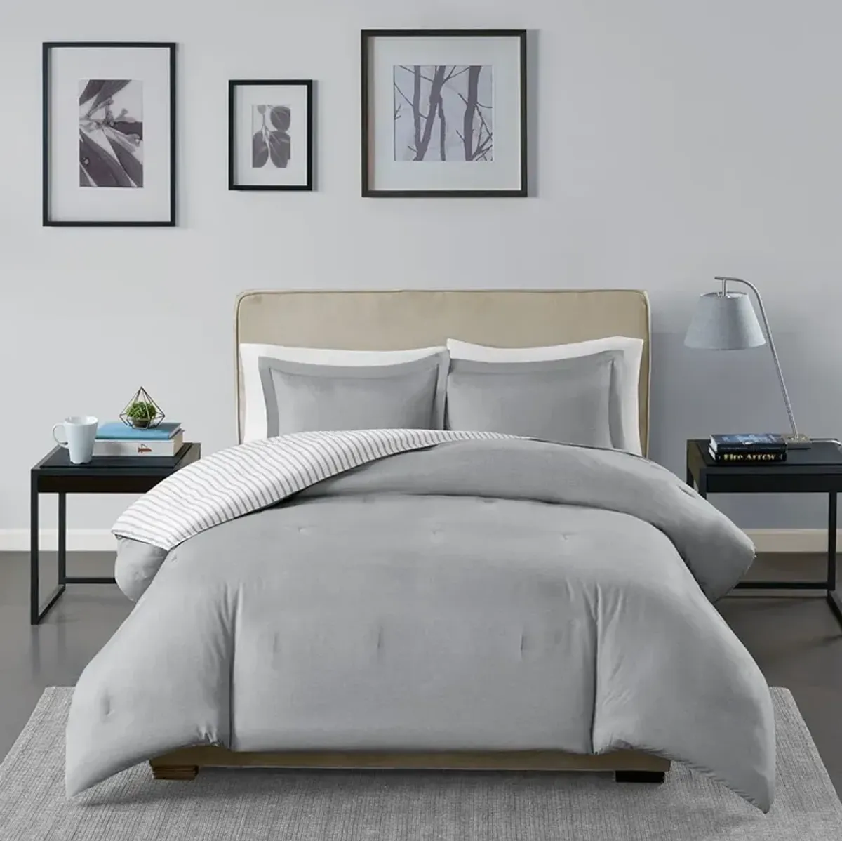 Olliix by Madison Park Essentials Hayden Grey Twin/Twin XL Reversible Yarn Dyed Down Alternative Comforter Set