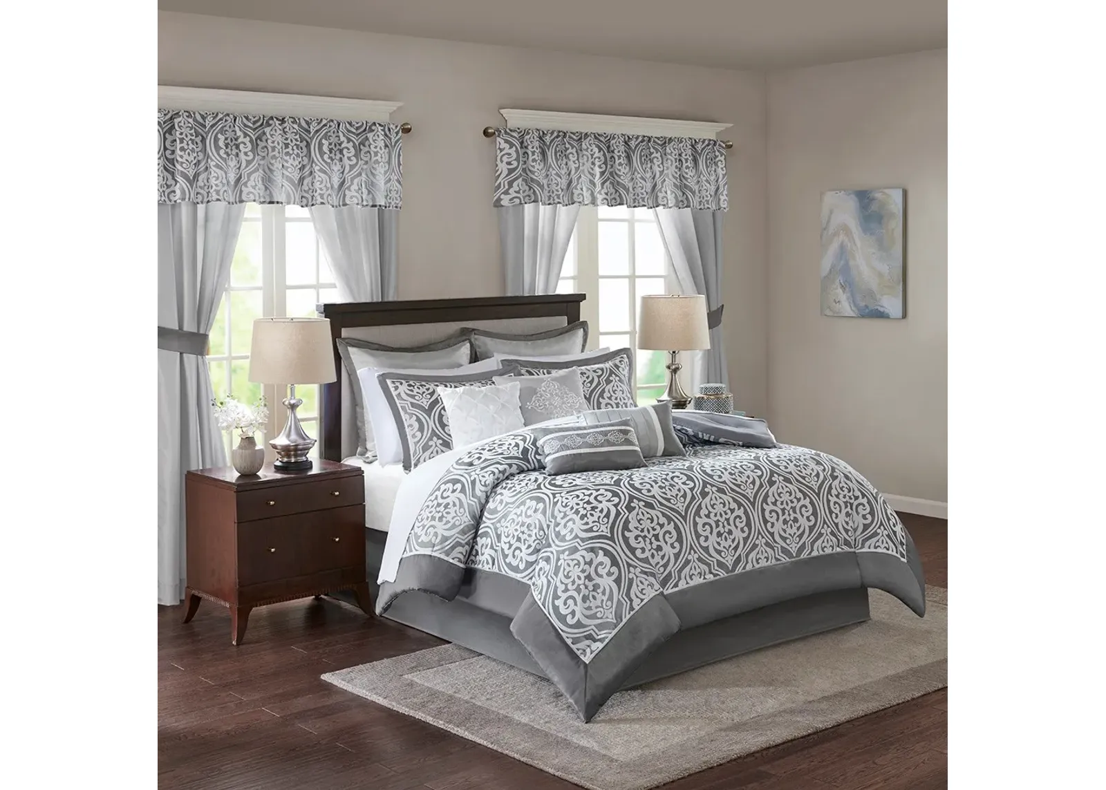 Olliix by Madison Park Essentials 24 Pieces Grey Queen Jordan Room in a Bag Set