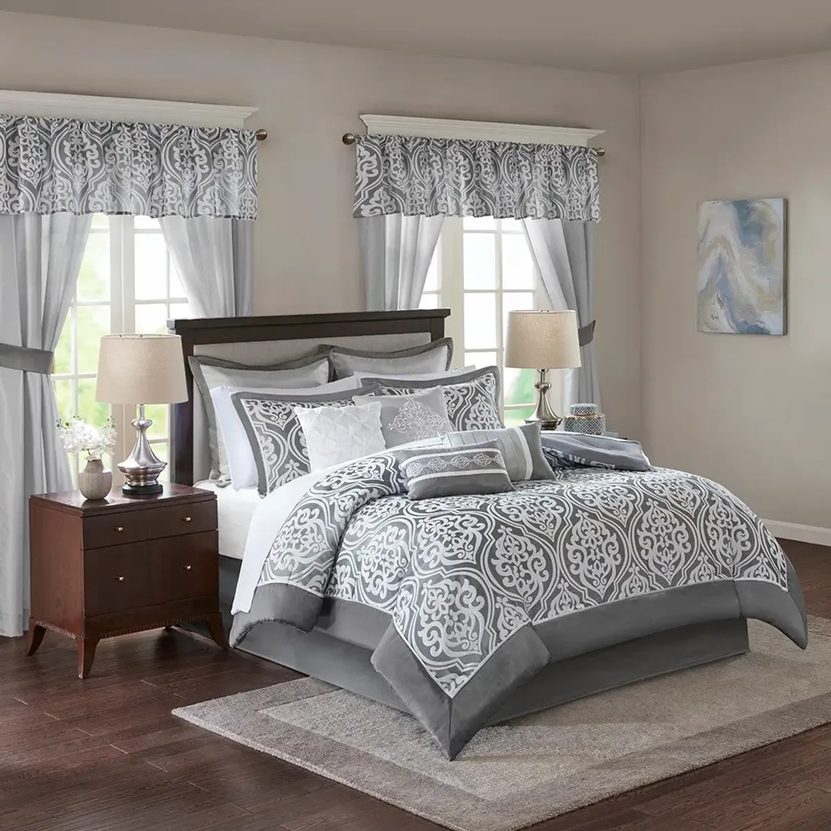 Olliix by Madison Park Essentials 24 Pieces Grey Queen Jordan Room in a Bag Set