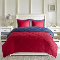 Olliix by Madison Park Essentials Larkspur Red and Navy Twin/Twin XL 3M Scotchgard Reversible Down Alternative Comforter Set