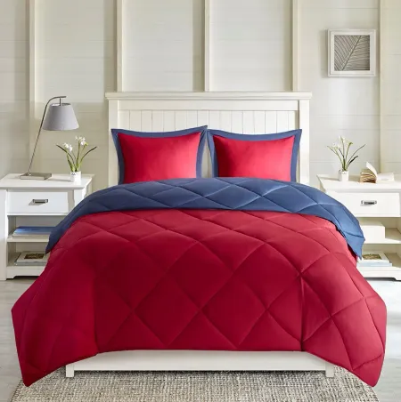 Olliix by Madison Park Essentials Larkspur Red and Navy Twin/Twin XL 3M Scotchgard Reversible Down Alternative Comforter Set