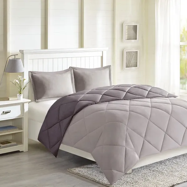 Olliix by Madison Park Essentials Larkspur Charcoal and Grey Twin/Twin XL 3M Scotchgard Reversible Down Alternative Comforter Set