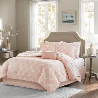 Olliix by Madison Park Essentials Peach Full Merritt Reversible Complete Comforter and Cotton Sheet Set