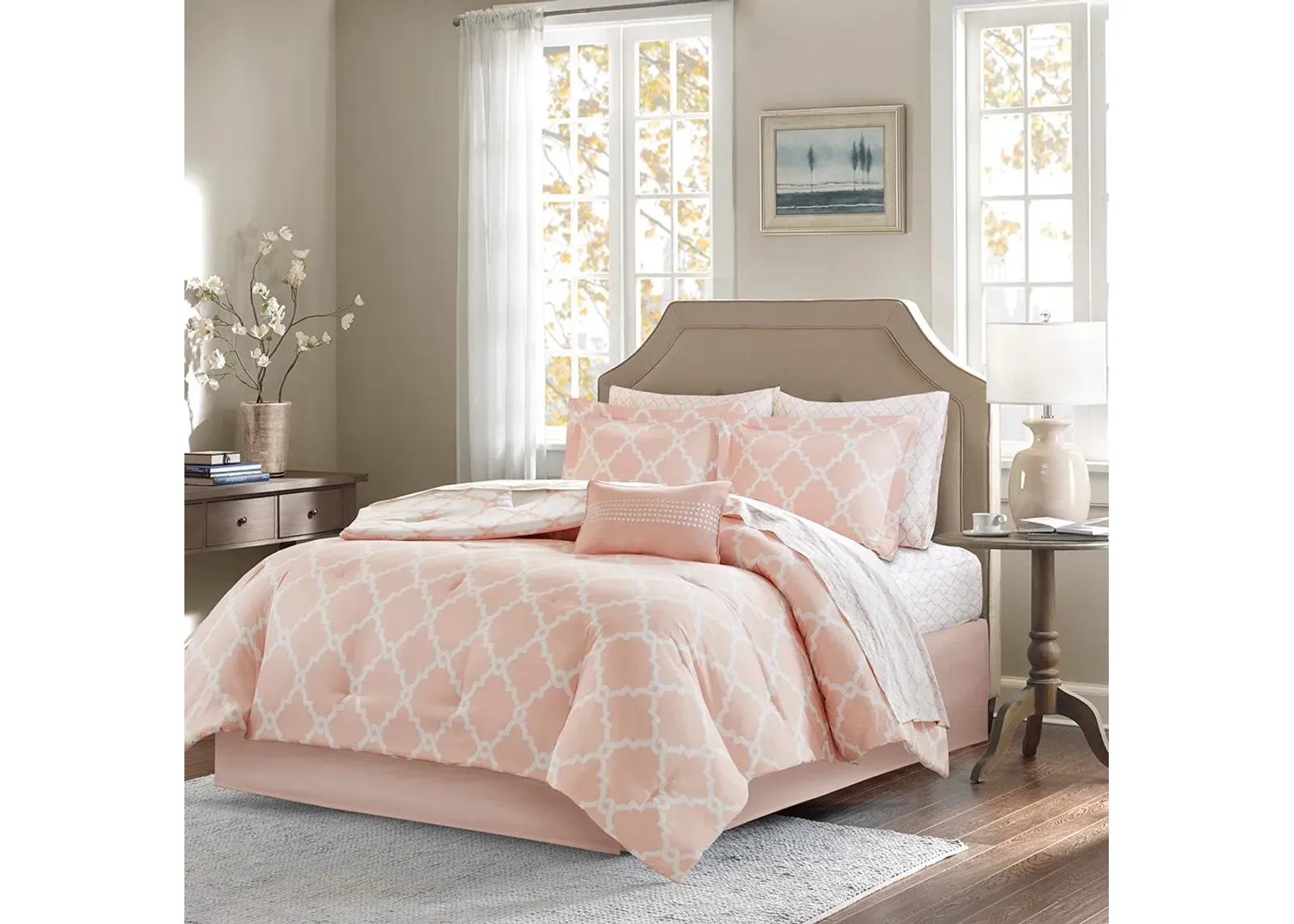 Olliix by Madison Park Essentials Peach Full Merritt Reversible Complete Comforter and Cotton Sheet Set