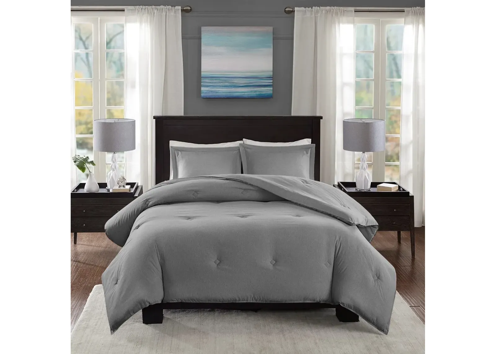 Olliix by Madison Park Essentials Clay Grey Twin Yarn-Dyed Heather Weave Microfiber Down Alternative Comforter Mini Set