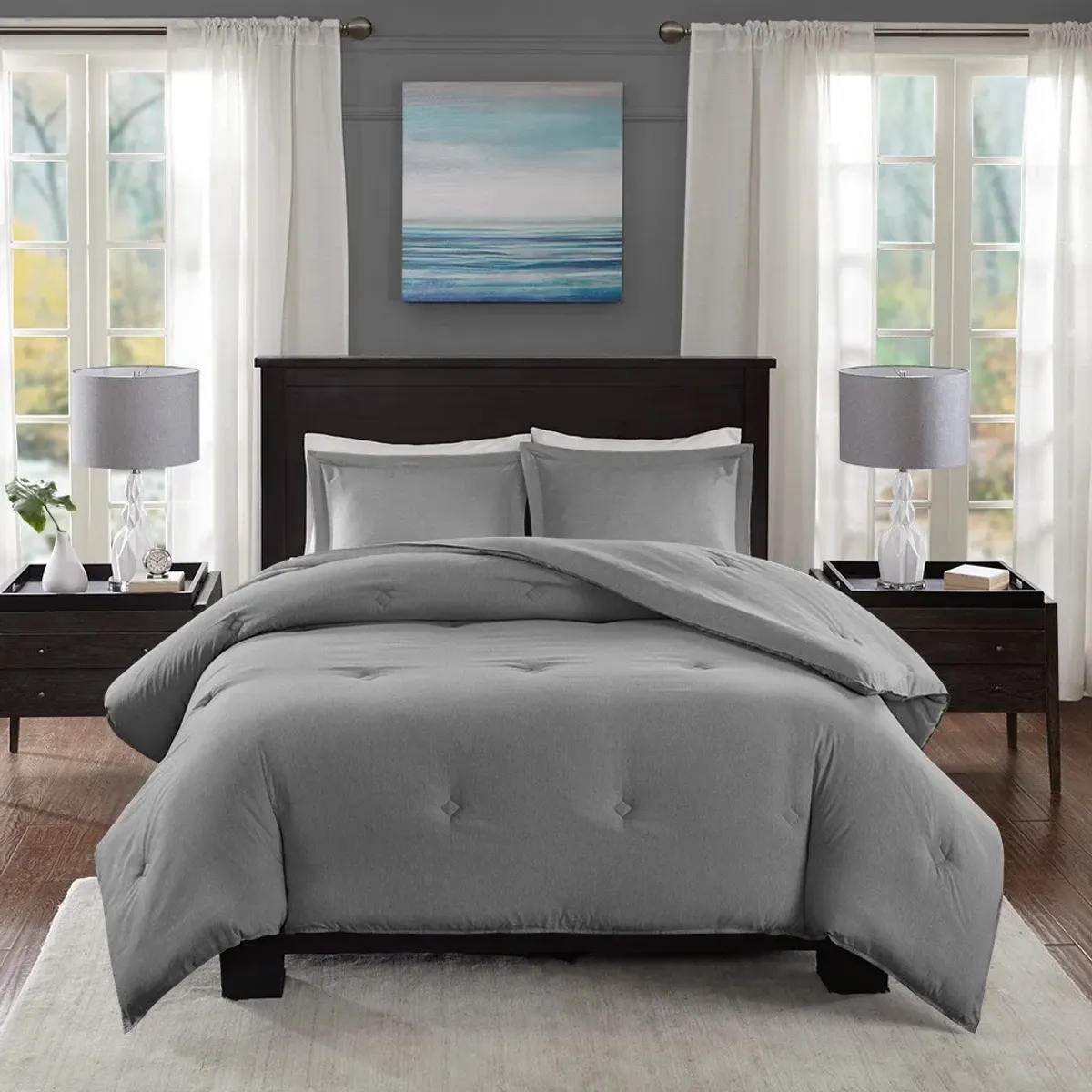 Olliix by Madison Park Essentials Clay Grey Twin Yarn-Dyed Heather Weave Microfiber Down Alternative Comforter Mini Set