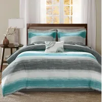 Olliix by Madison Park Essentials Aqua Twin Saben Complete Comforter and Cotton Sheet Set