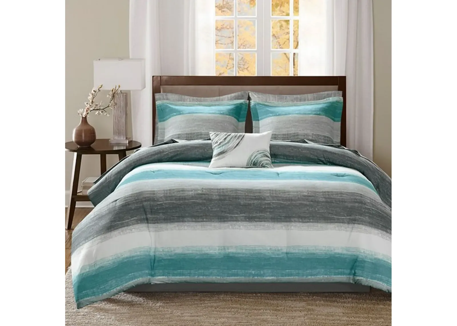 Olliix by Madison Park Essentials Aqua Twin Saben Complete Comforter and Cotton Sheet Set