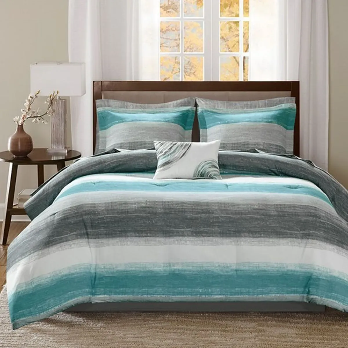 Olliix by Madison Park Essentials Aqua Twin Saben Complete Comforter and Cotton Sheet Set