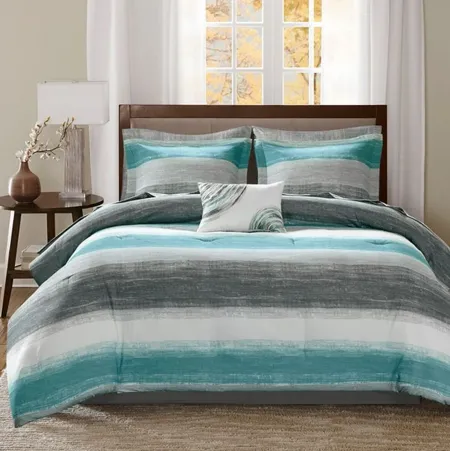 Olliix by Madison Park Essentials Aqua Full Saben Complete Comforter and Cotton Sheet Set