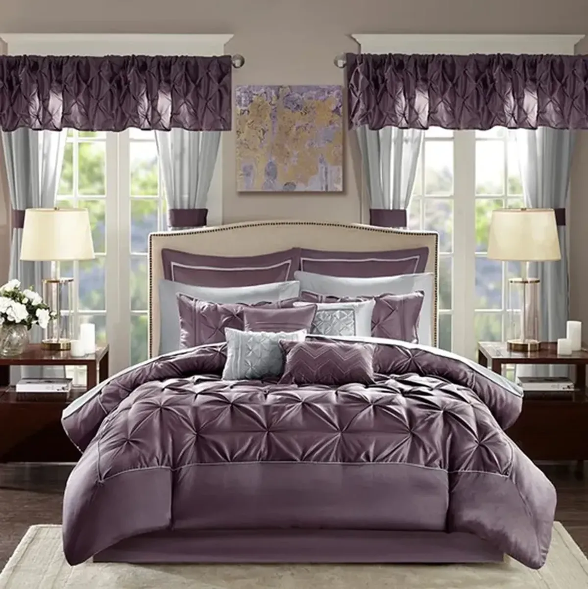 Olliix by Madison Park Essentials Plum Queen Joella 24 Piece Room in a Bag