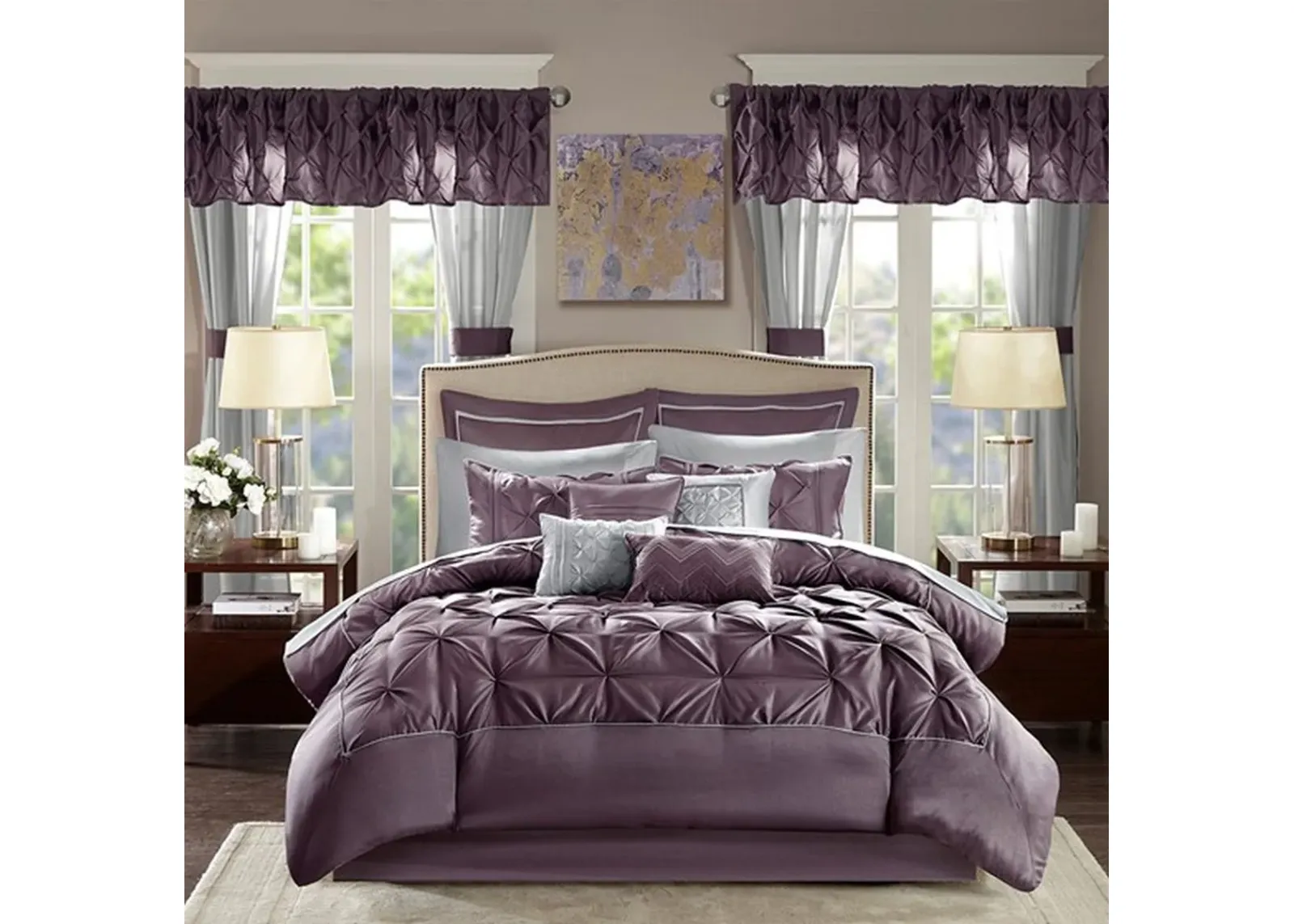 Olliix by Madison Park Essentials Plum Queen Joella 24 Piece Room in a Bag