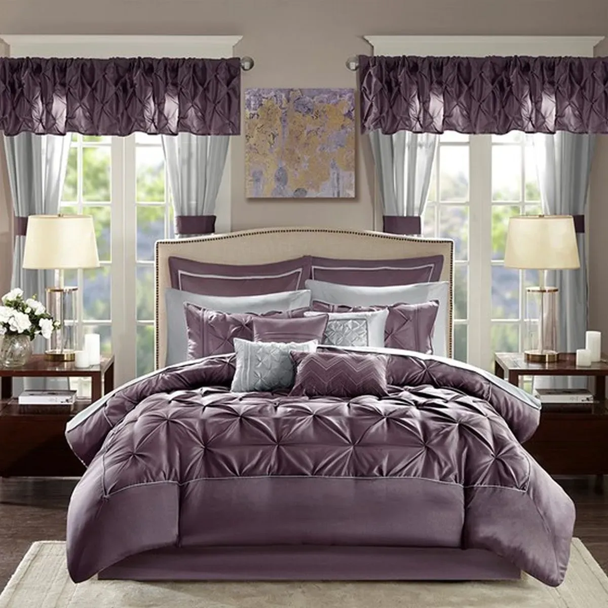 Olliix by Madison Park Essentials Plum Queen Joella 24 Piece Room in a Bag