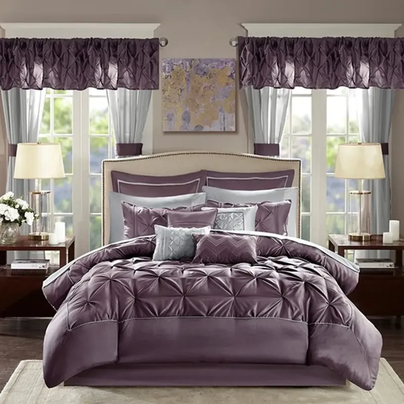 Olliix by Madison Park Essentials Plum California King Joella 24 Piece Room in a Bag