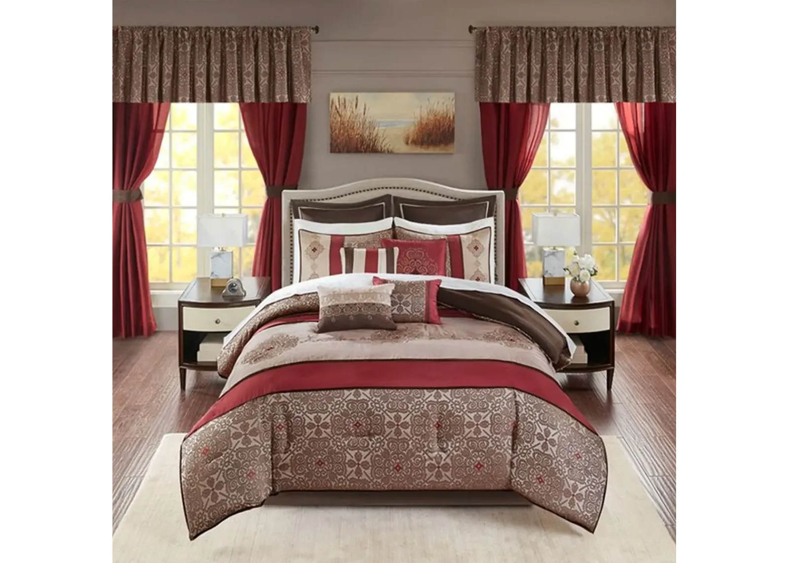 Olliix by Madison Park Essentials Red Queen Delaney 24 Piece Room In a Bag