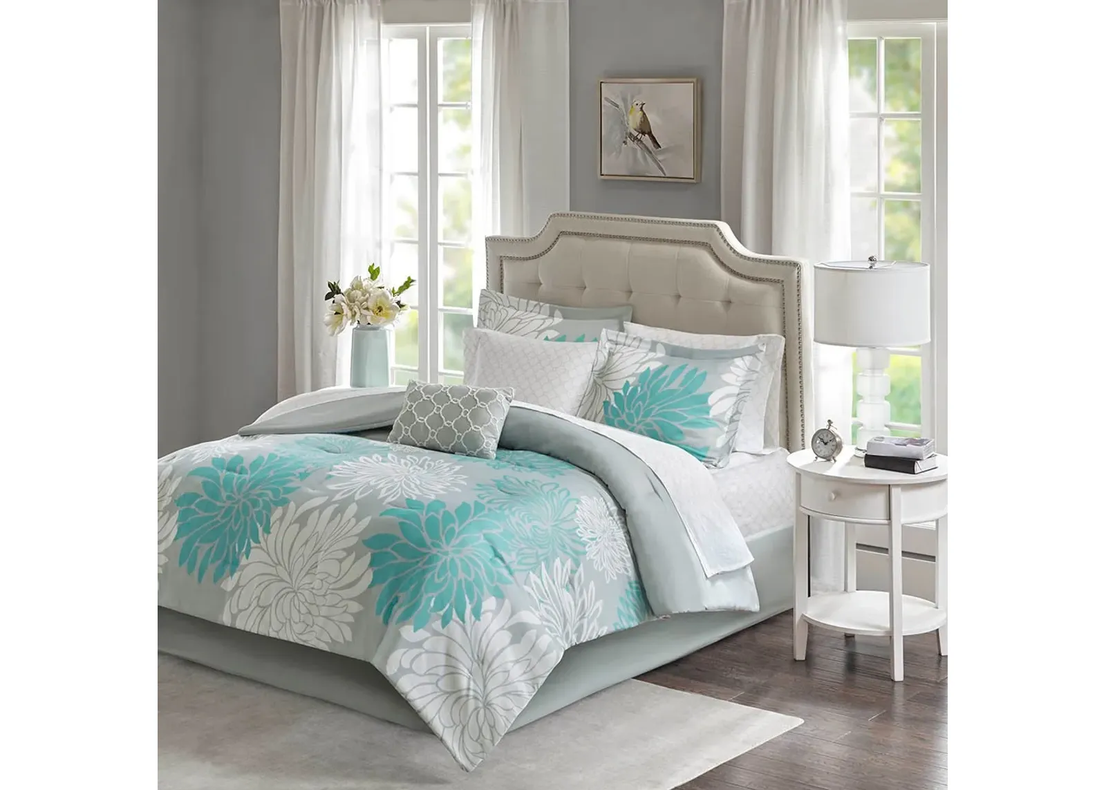 Olliix by Madison Park Essentials Aqua Twin Maible Complete Comforter and Cotton Sheet Set