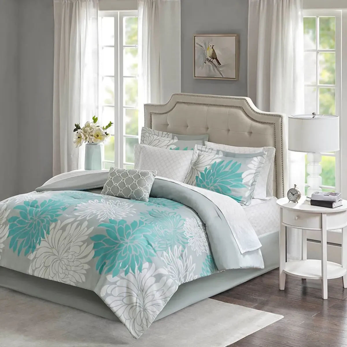 Olliix by Madison Park Essentials Aqua Full Maible Complete Comforter and Cotton Sheet Set