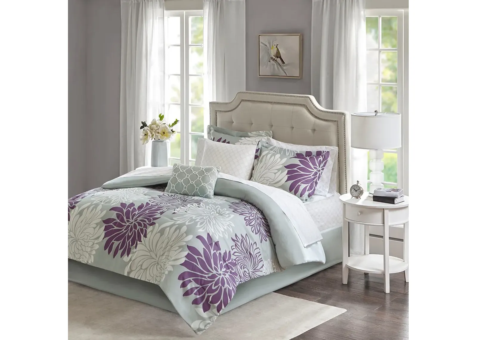 Olliix by Madison Park Essentials Purple Twin Maible Complete Comforter and Cotton Sheet Set