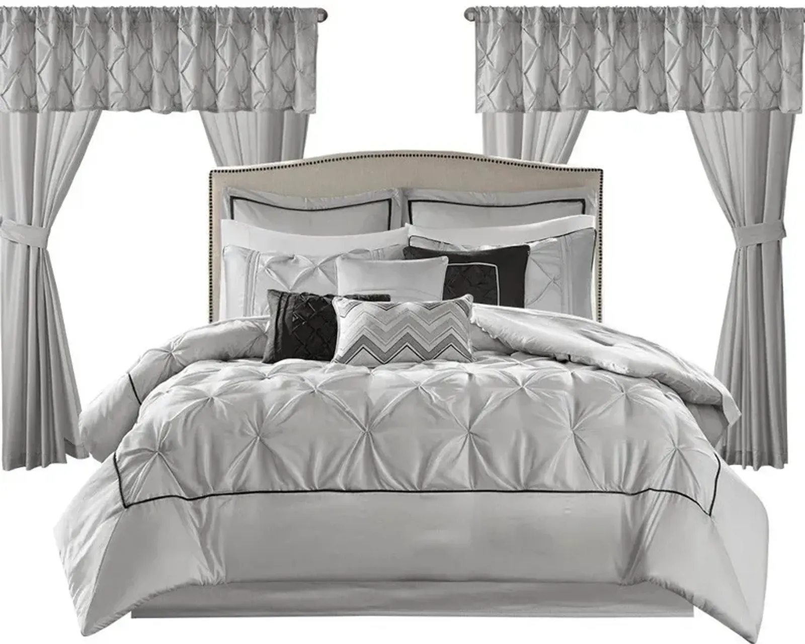 Olliix by Madison Park Essentials 24 Pieces Grey Queen Joella Room in a Bag Set