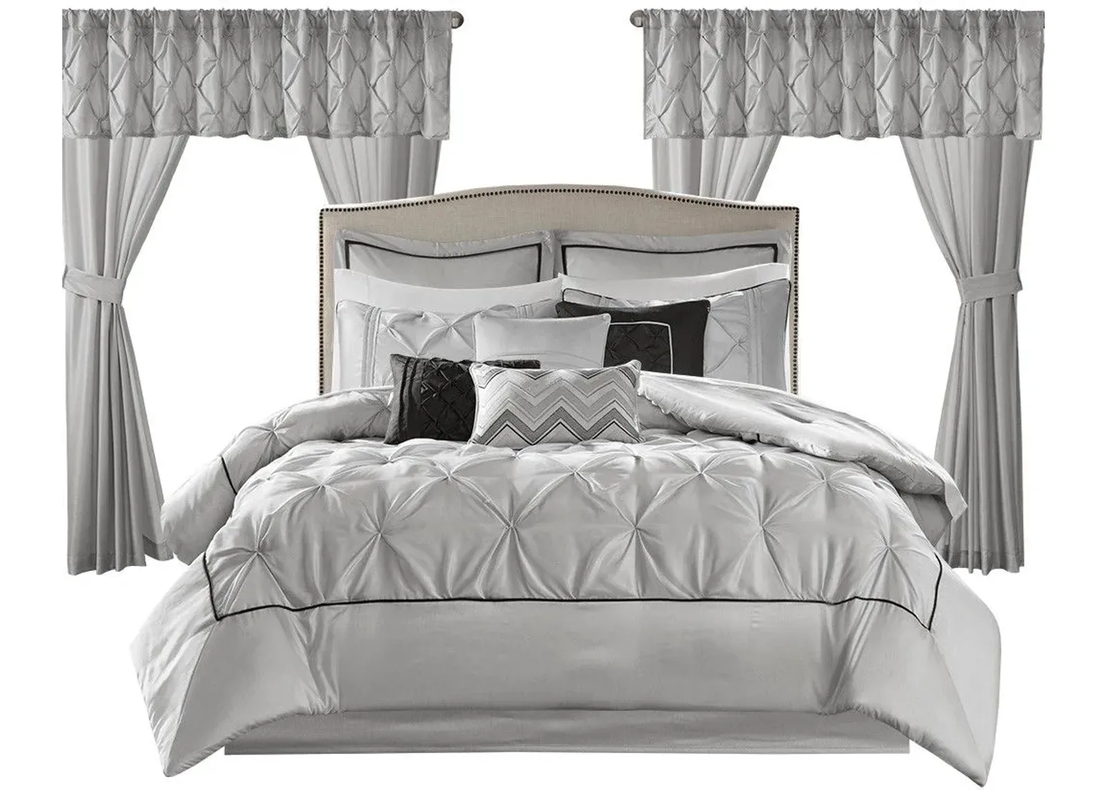 Olliix by Madison Park Essentials 24 Pieces Grey Queen Joella Room in a Bag Set