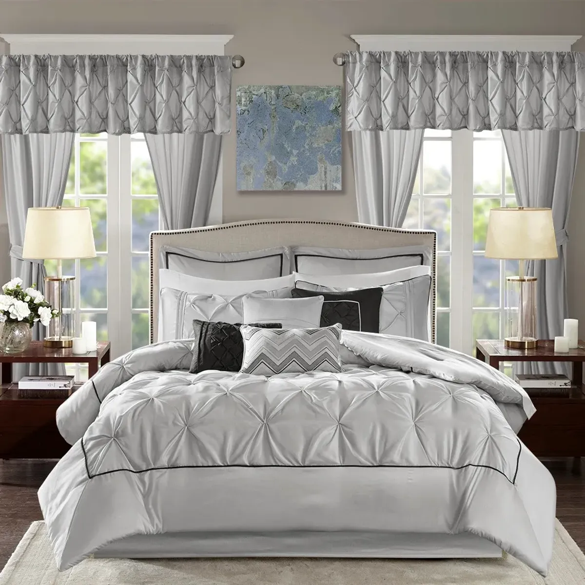 Olliix by Madison Park Essentials 24 Pieces Grey California King Joella Room in a Bag Set