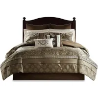Olliix by Madison Park Essentials 16 Piece Brown Queen Zara Jacquard Complete Bedding Set with 2 Sheet Sets