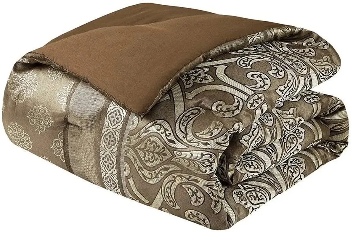 Olliix by Madison Park Essentials 16 Piece Brown California King Zara Jacquard Complete Bedding Set with 2 Sheet Sets