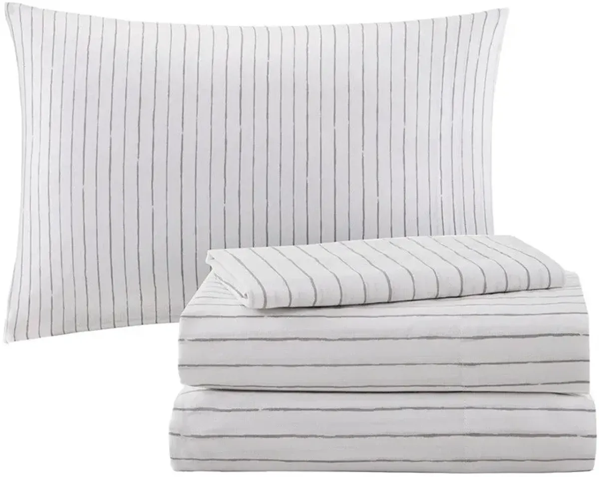 Olliix by Madison Park Essentials White/Charcoal Full Lilia Reversible Complete Bedding Set with Cotton Sheet