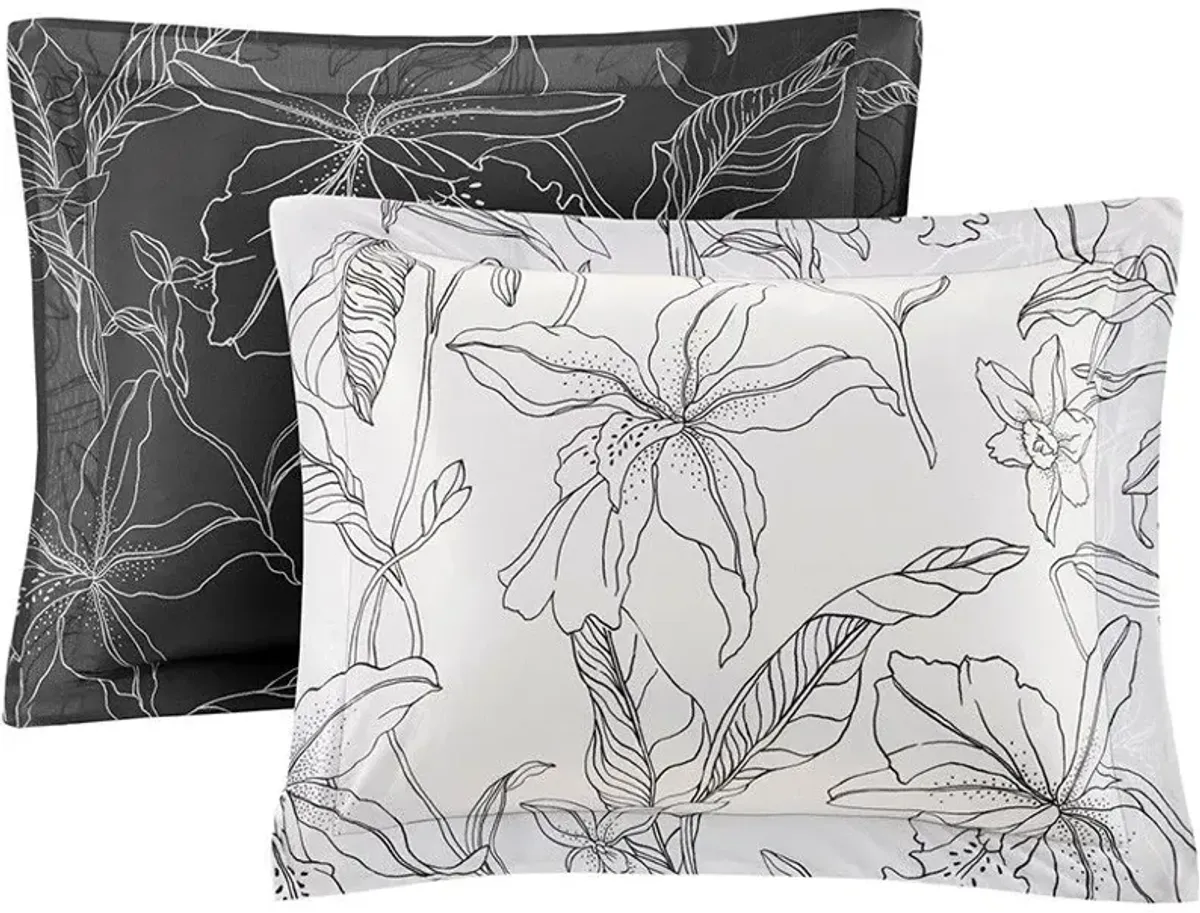 Olliix by Madison Park Essentials White/Charcoal Full Lilia Reversible Complete Bedding Set with Cotton Sheet