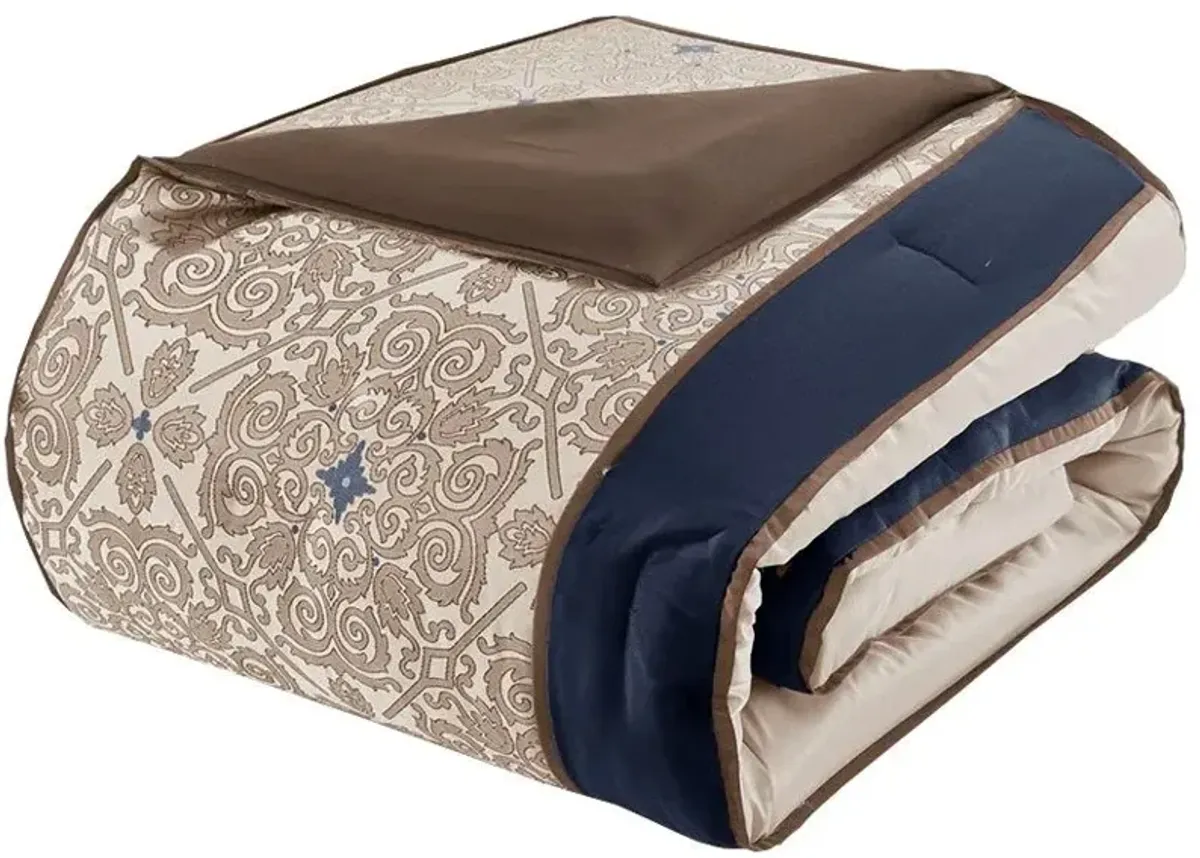 Olliix by Madison Park Essentials 24 Pieces Navy Queen Delaney Room in a Bag Set