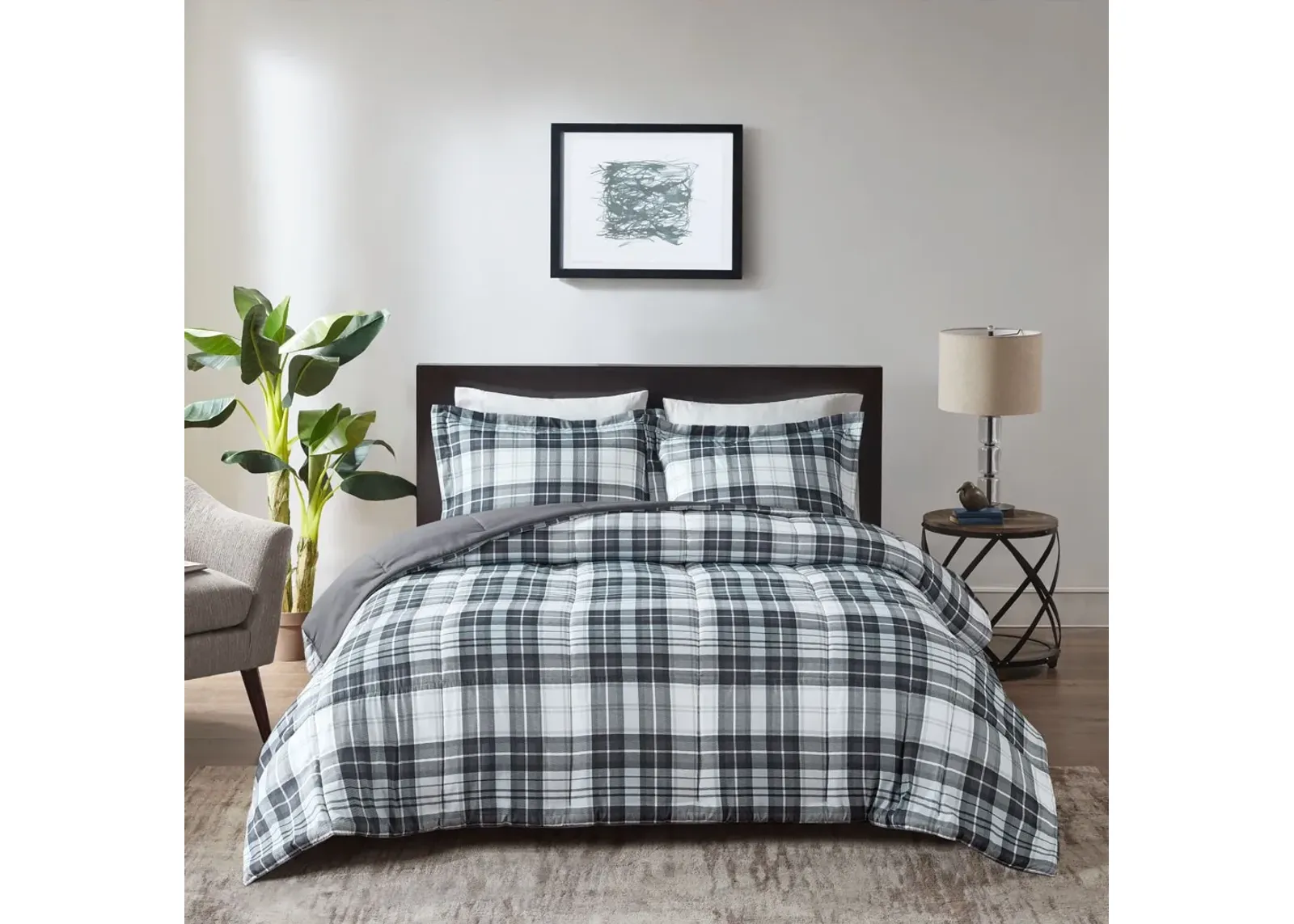 Olliix by Madison Park Essentials Parkston Black and White Full/Queen 3M Scotchgard Down Alternative All Season Comforter Set