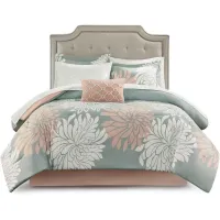 Olliix by Madison Park Essentials Blush/Grey Twin Maible Complete Comforter and Cotton Sheet Set
