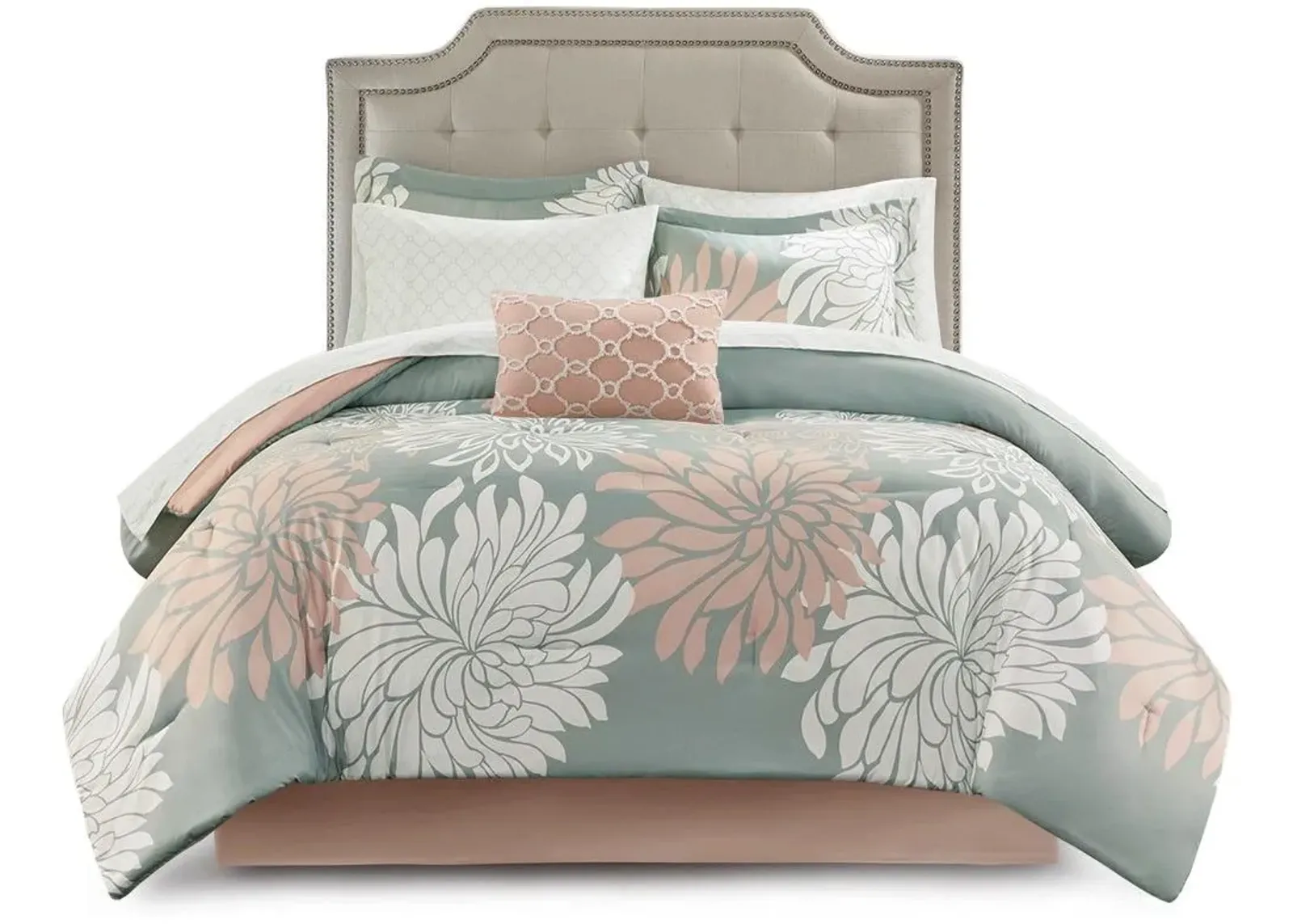 Olliix by Madison Park Essentials Blush/Grey Twin Maible Complete Comforter and Cotton Sheet Set