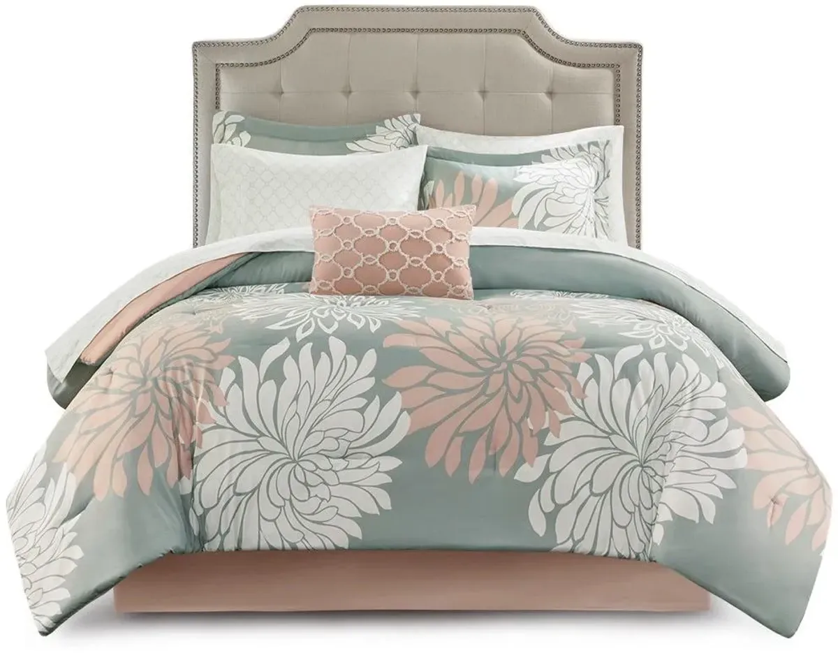 Olliix by Madison Park Essentials Blush/Grey Twin Maible Complete Comforter and Cotton Sheet Set