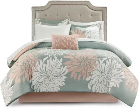Olliix by Madison Park Essentials Blush/Grey Twin Maible Complete Comforter and Cotton Sheet Set