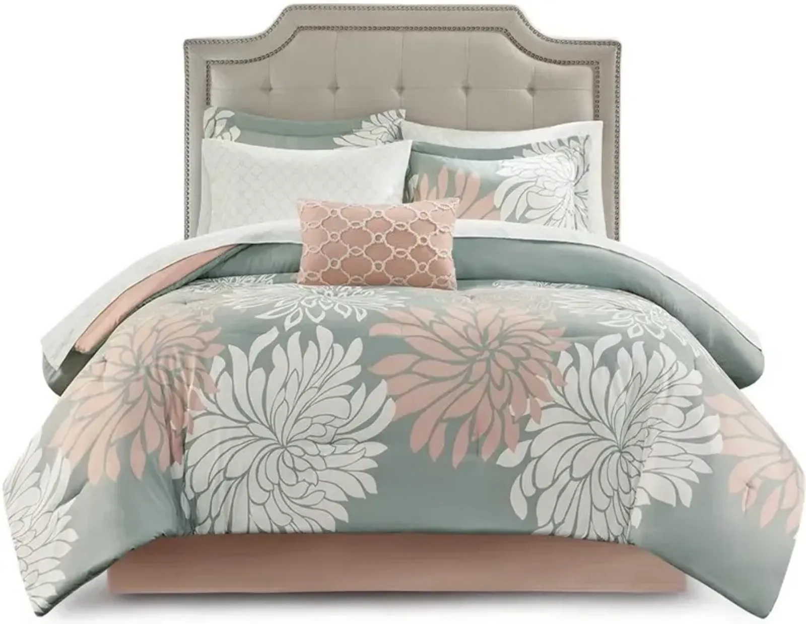 Olliix by Madison Park Essentials Blush/Grey King Maible Complete Comforter and Cotton Sheet Set