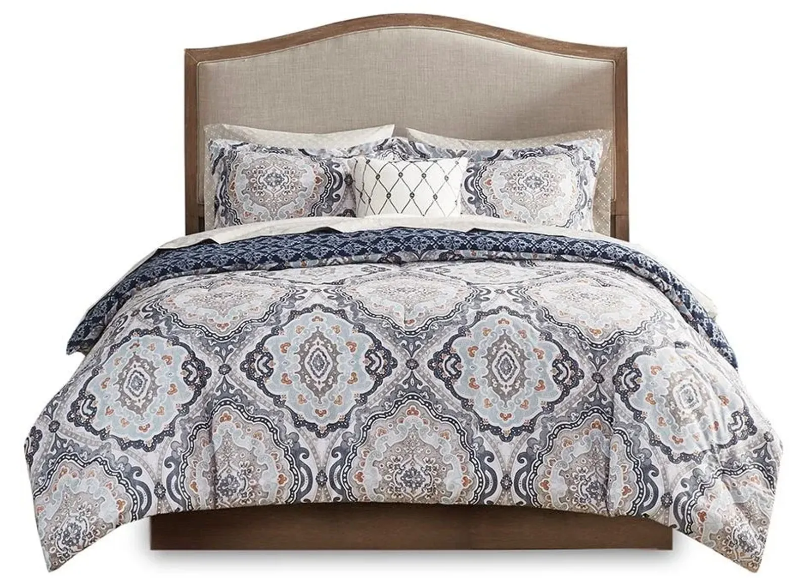 Olliix by Madison Park Essentials Navy Queen Titus Reversible Complete Bedding Set