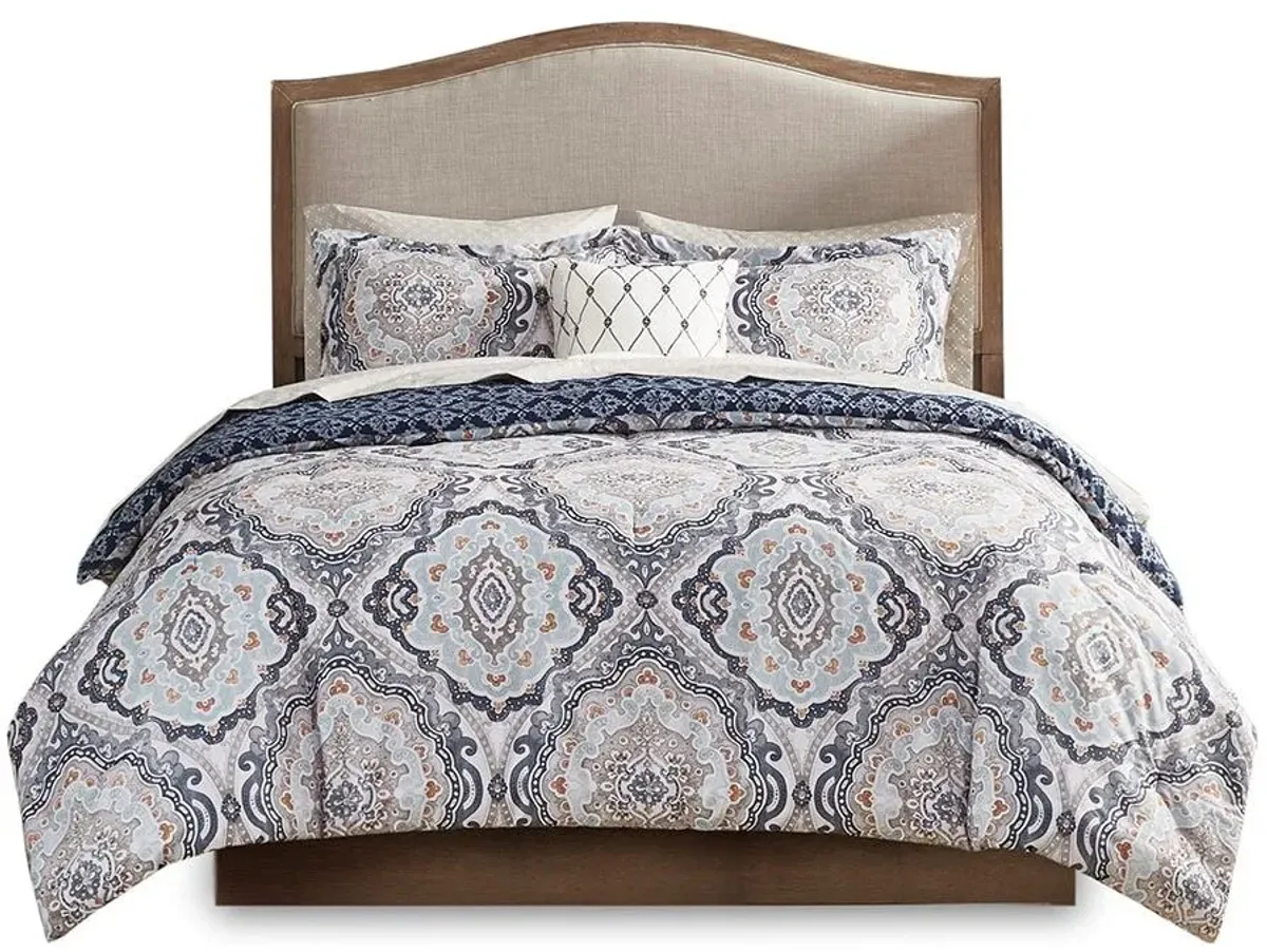 Olliix by Madison Park Essentials Navy Queen Titus Reversible Complete Bedding Set