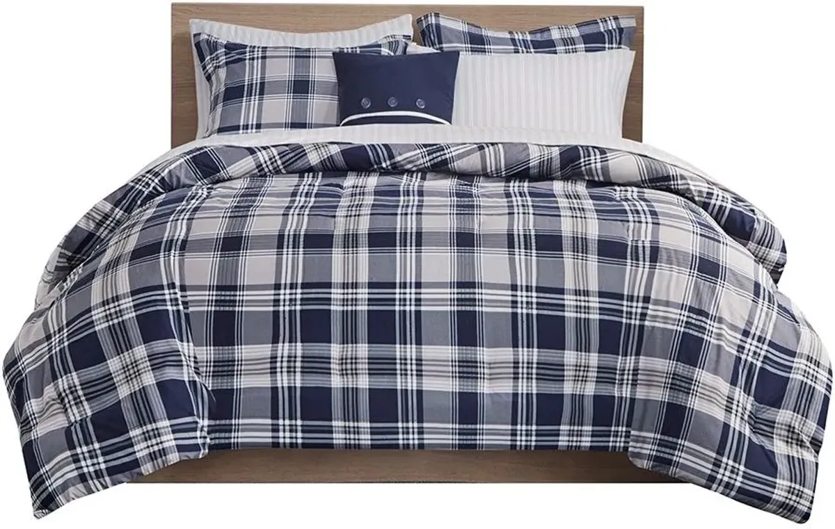 Olliix by Madison Park Essentials Navy Twin Patrick Reversible Complete Bedding Set