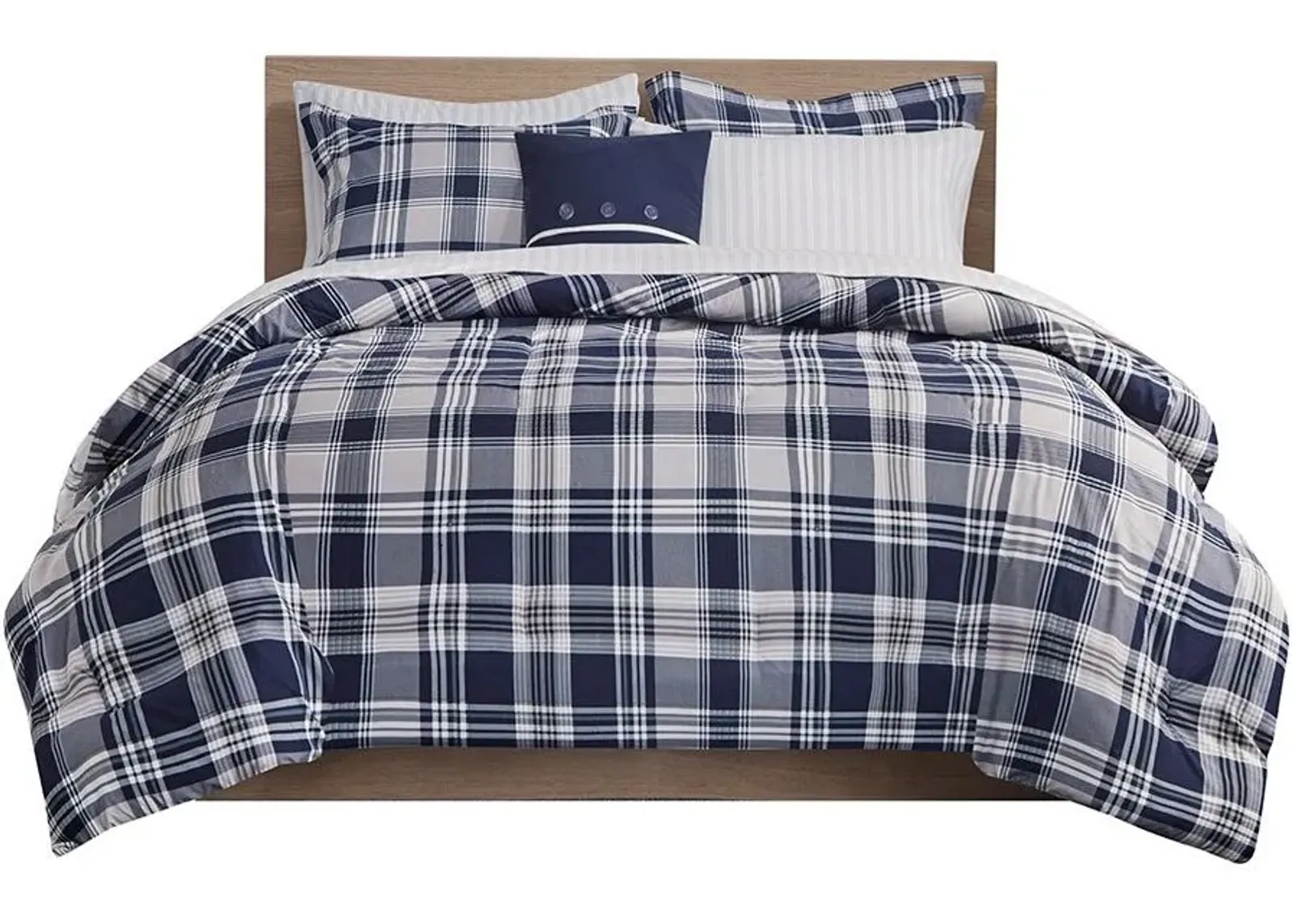 Olliix by Madison Park Essentials Navy Full Patrick Reversible Complete Bedding Set