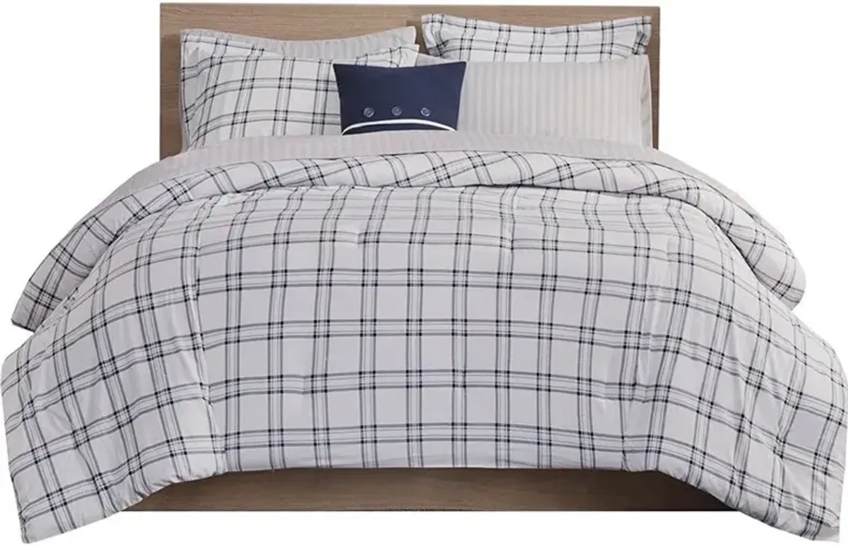 Olliix by Madison Park Essentials Navy Queen Patrick Reversible Complete Bedding Set