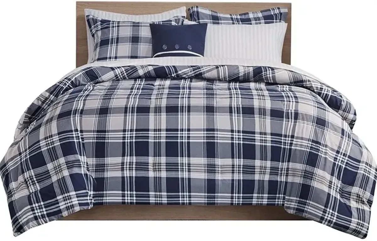 Olliix by Madison Park Essentials Navy Queen Patrick Reversible Complete Bedding Set