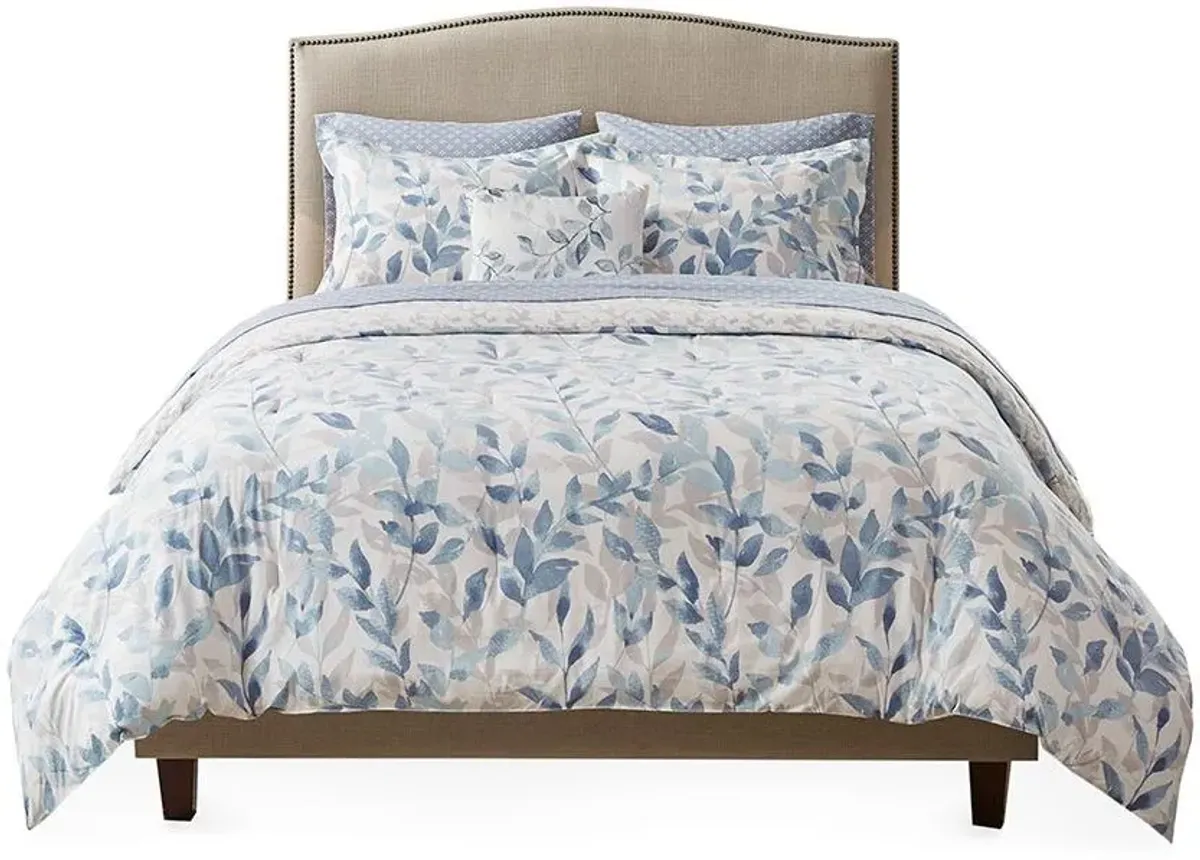 Olliix by Madison Park Essentials Blue Queen Sofia Reversible Complete Bedding Set